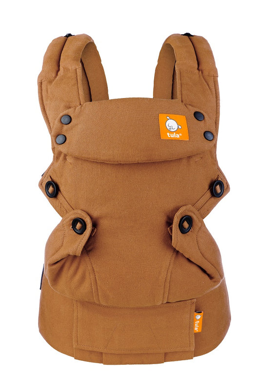 Golden glow of ancient gems in our Amber Forward Facing Soft Baby Carrier Tula Explore made from hemp