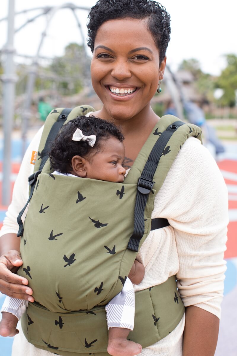 Tula Free-to-Grow Baby Carrier Soar - Olive green with black birds