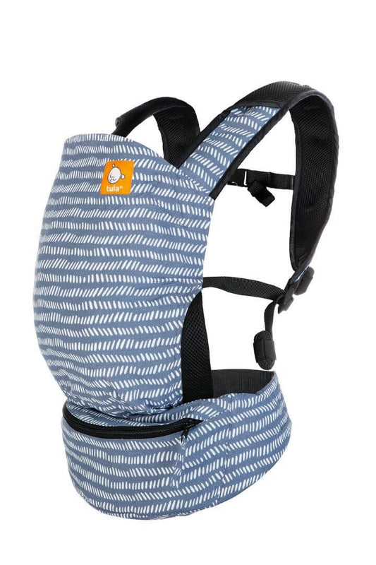 Ultra-compact travel baby carrier light blue with white pattern