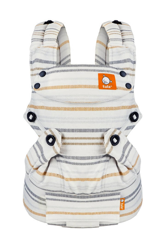 Forward Facing Baby Carrier Tula Explore made from hemp in stone, creams, grey, beige and greys