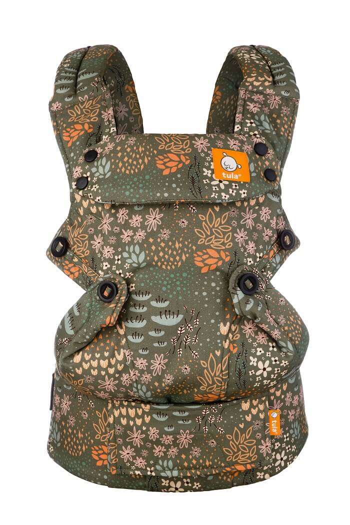 Tula Explore Baby Carrier Meadow with meadow flowers on warm green background