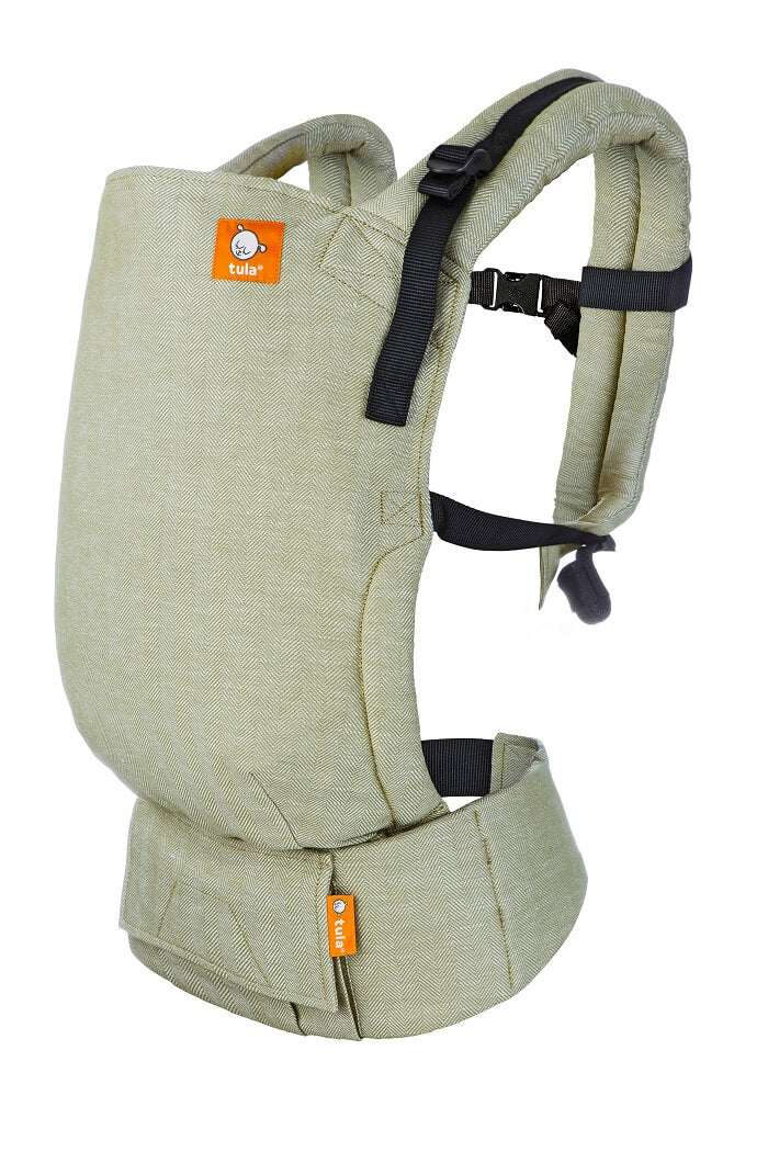 Ergonomic Free-to-Grow Baby Carrier Tula Linen Moss, colored in a soft green.
