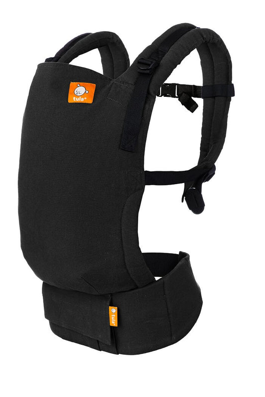 The Obsidian Soft Tula Hemp Free-to-Grow Baby Carrier in a color of a deep charcoal black