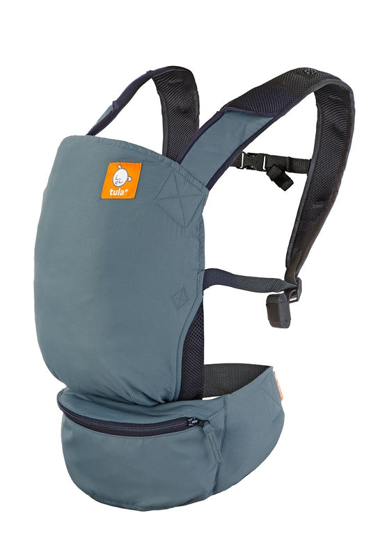 The Tula Lite Compact Travel Carrier Slate in blue.