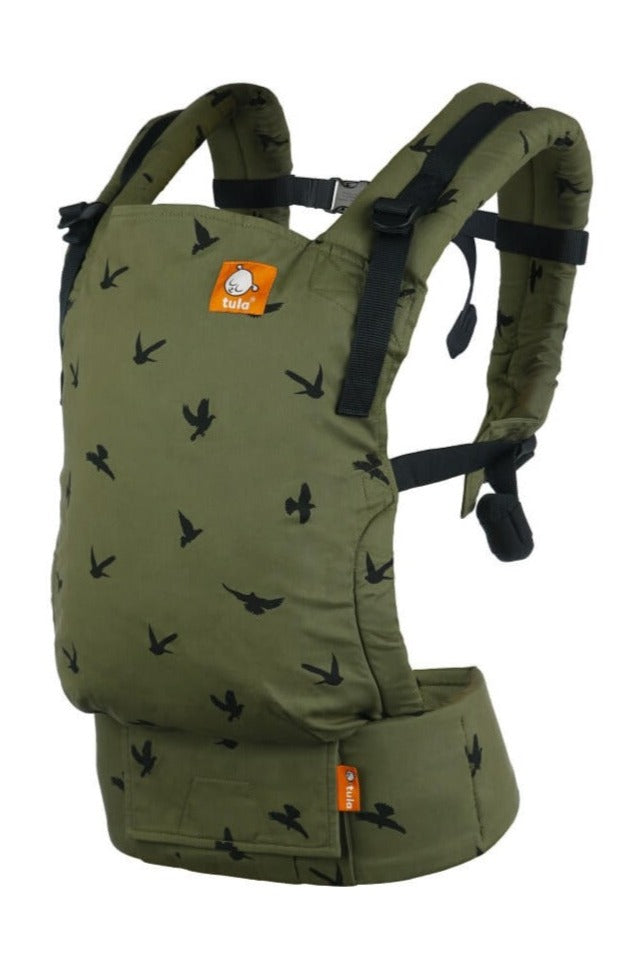 Tula Free-to-Grow Baby Carrier Soar - Olive green with black birds