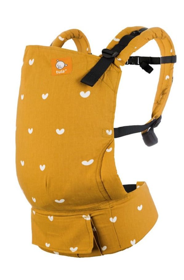 Tula Toddler Carrier Play - mustard yellow with cream hearts